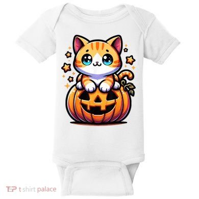 Halloween Cat Funny Fall Pumpkin Cat Lover Cute Baby Bodysuit
