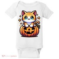 Halloween Cat Funny Fall Pumpkin Cat Lover Cute Baby Bodysuit thumb 0