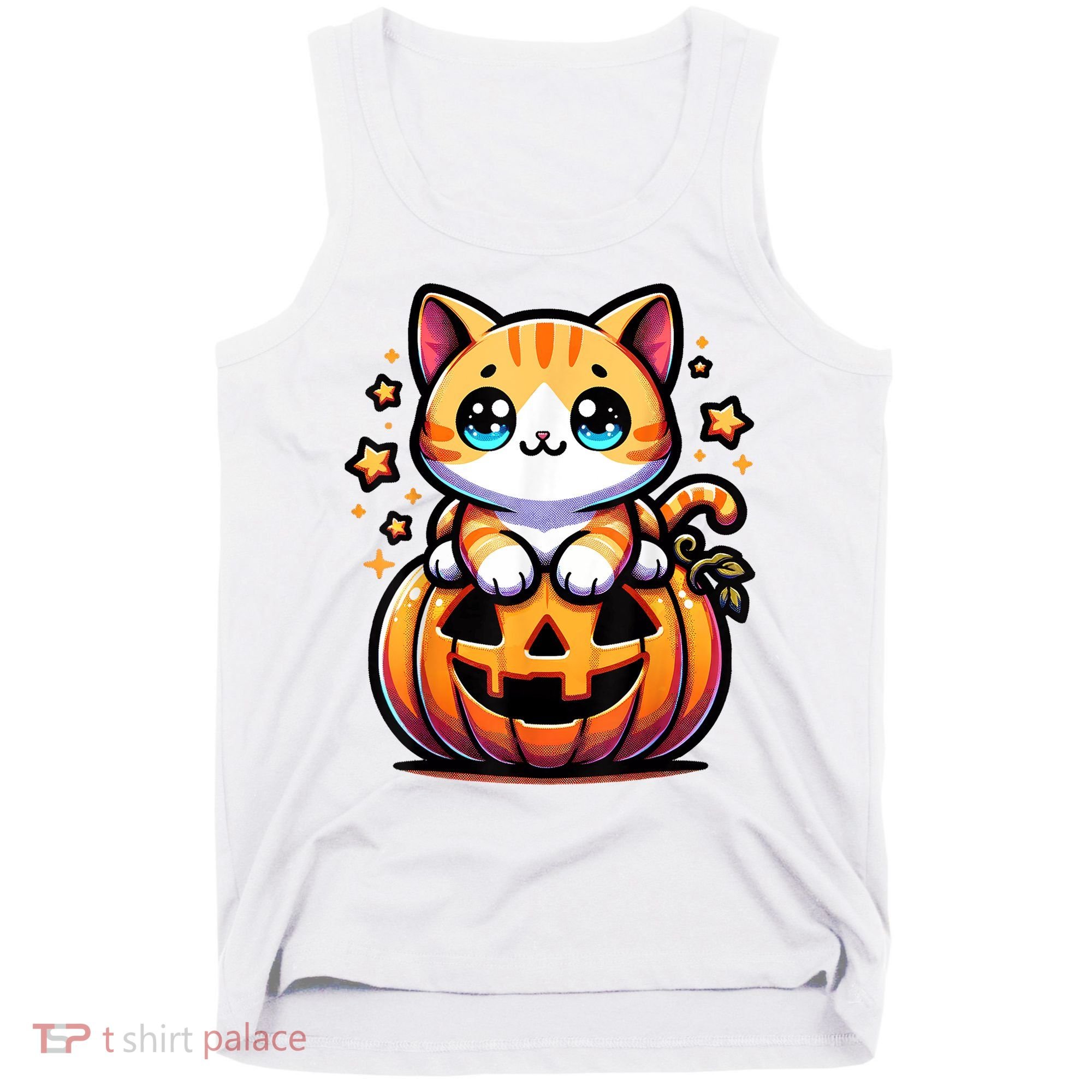 Halloween Cat Funny Fall Pumpkin Cat Lover Cute Tank Top