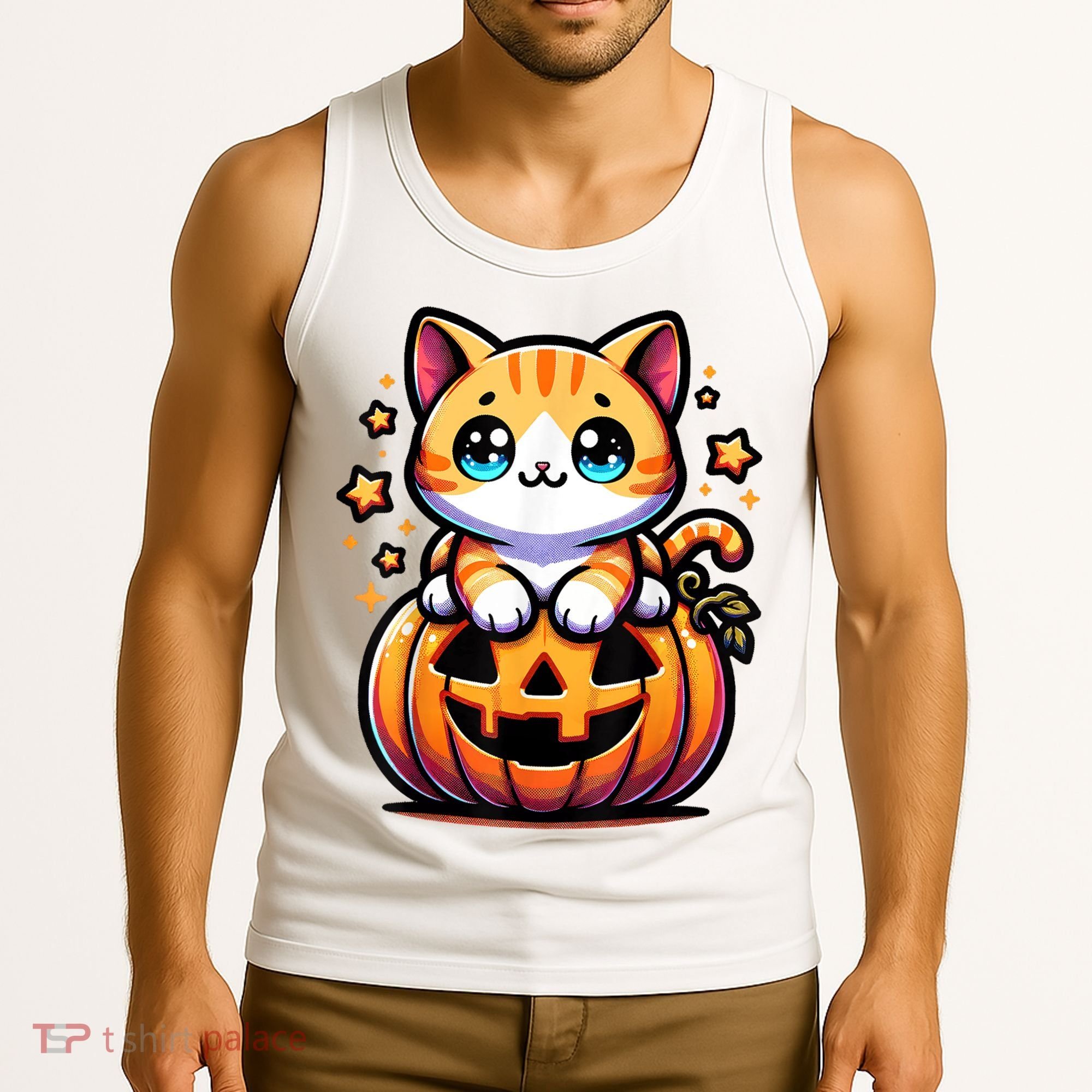 Halloween Cat Funny Fall Pumpkin Cat Lover Cute Tank Top