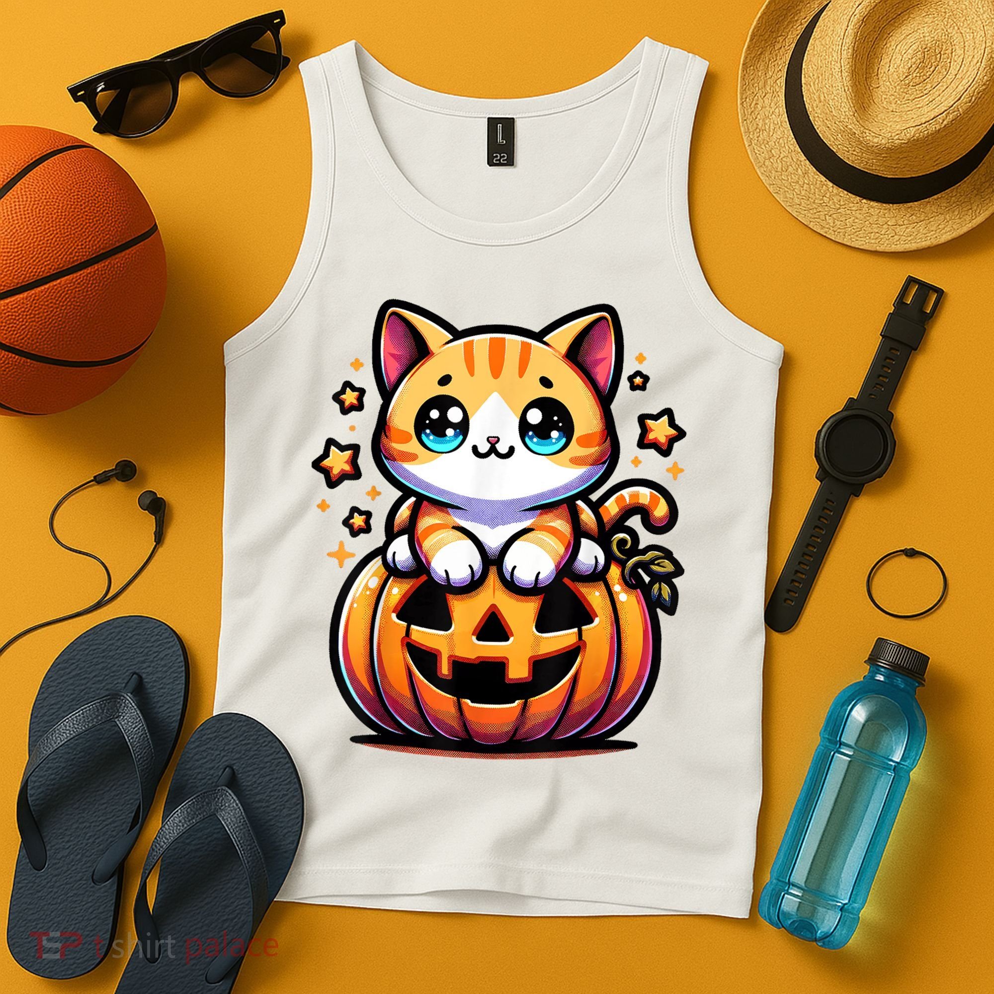 Halloween Cat Funny Fall Pumpkin Cat Lover Cute Tank Top