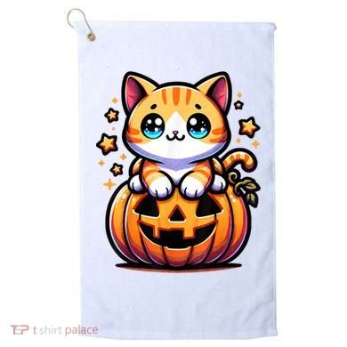 Halloween Cat Funny Fall Pumpkin Cat Lover Cute Golf Towel