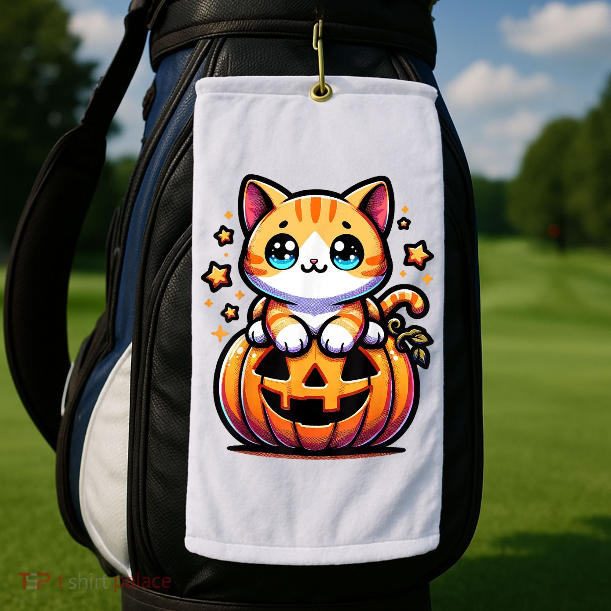 Halloween Cat Funny Fall Pumpkin Cat Lover Cute Golf Towel