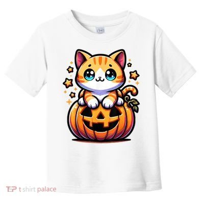 Halloween Cat Funny Fall Pumpkin Cat Lover Cute Toddler T-Shirt