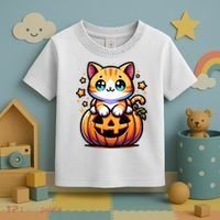 Halloween Cat Funny Fall Pumpkin Cat Lover Cute Toddler T-Shirt thumb 3
