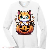 Halloween Cat Funny Fall Pumpkin Cat Lover Cute Women's Long Sleeve Shirt thumb 0
