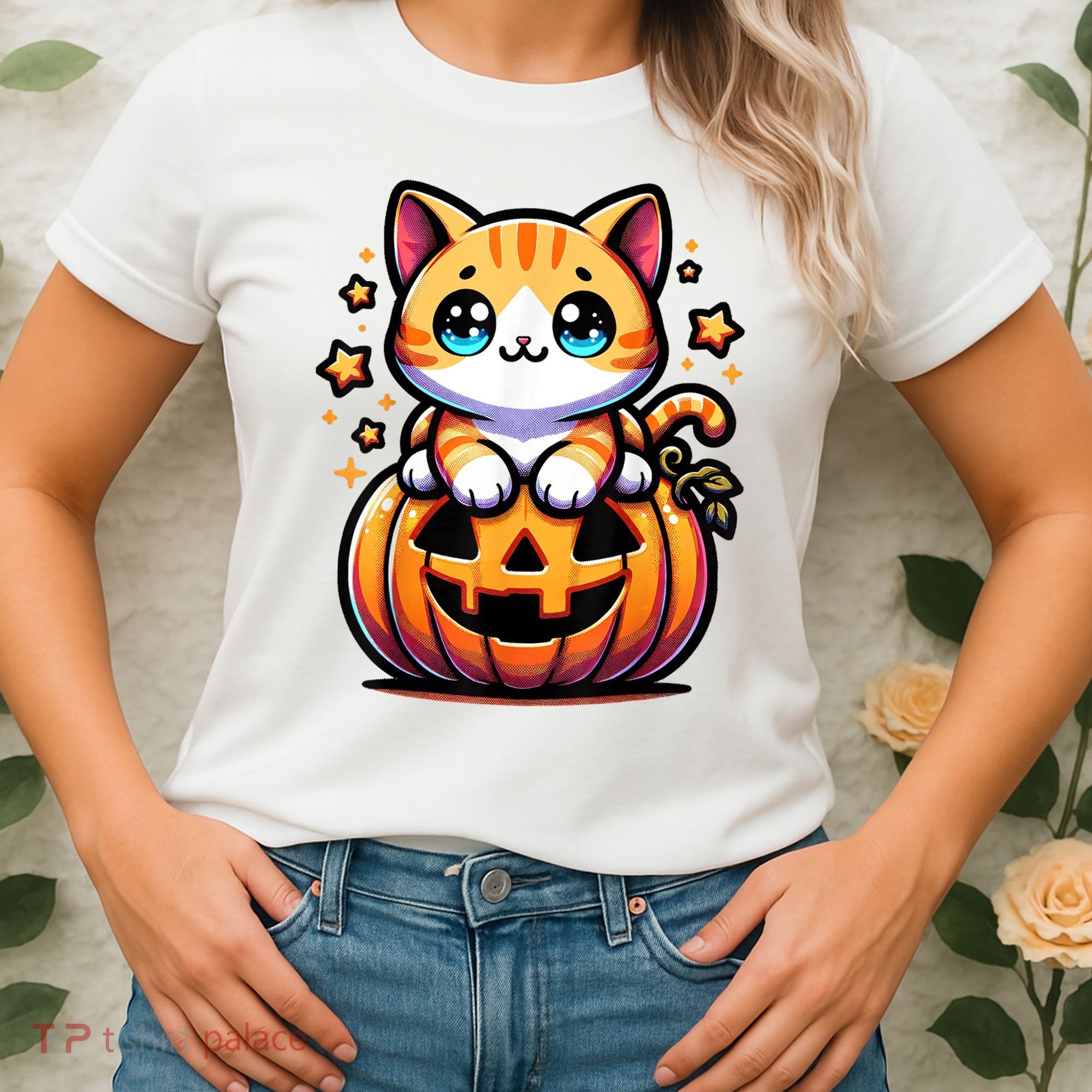 Halloween Cat Funny Fall Pumpkin Cat Lover Cute Women's T-Shirt