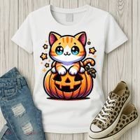 Halloween Cat Funny Fall Pumpkin Cat Lover Cute Women's T-Shirt thumb 3