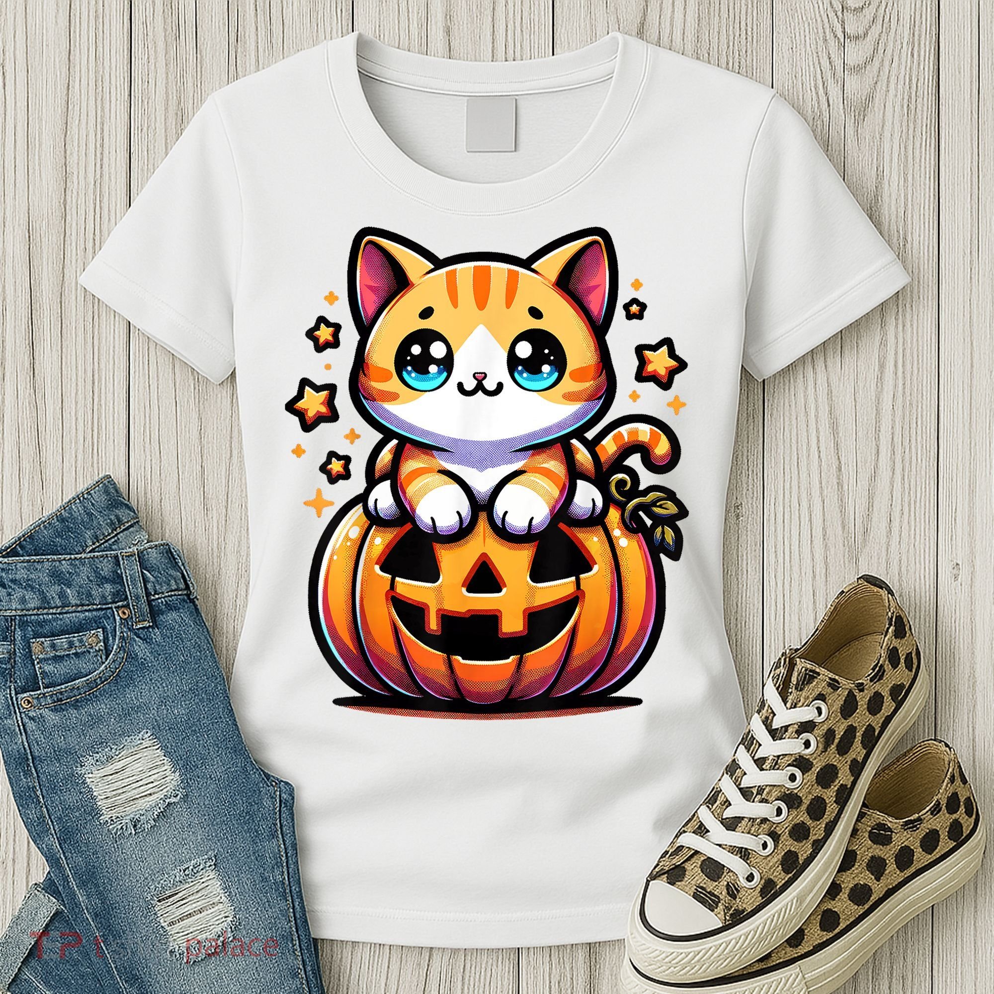 Halloween Cat Funny Fall Pumpkin Cat Lover Cute Women's T-Shirt