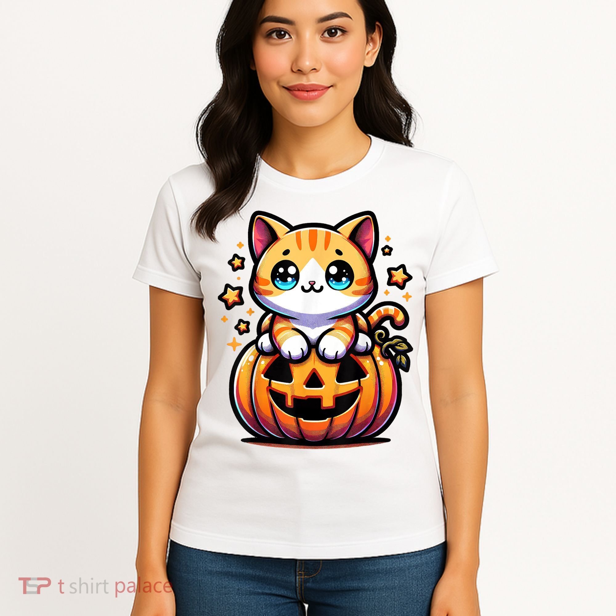 Halloween Cat Funny Fall Pumpkin Cat Lover Cute Women's T-Shirt