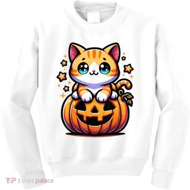 Halloween Cat Funny Fall Pumpkin Cat Lover Cute Kids Sweatshirt