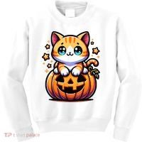 Halloween Cat Funny Fall Pumpkin Cat Lover Cute Kids Sweatshirt thumb 0