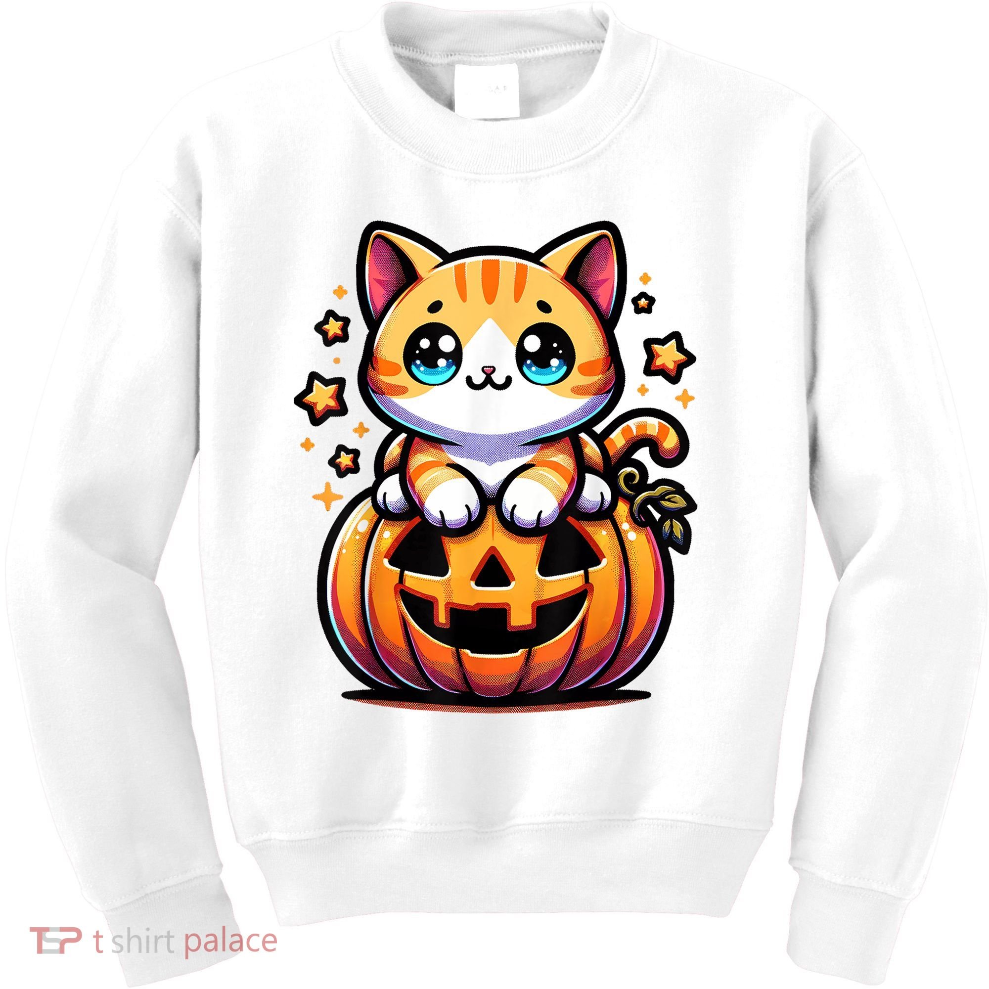 Halloween Cat Funny Fall Pumpkin Cat Lover Cute Kids Sweatshirt