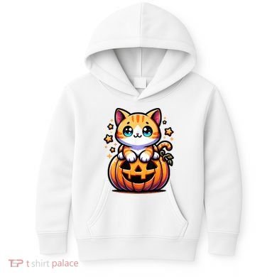 Halloween Cat Funny Fall Pumpkin Cat Lover Cute Kids Hoodie