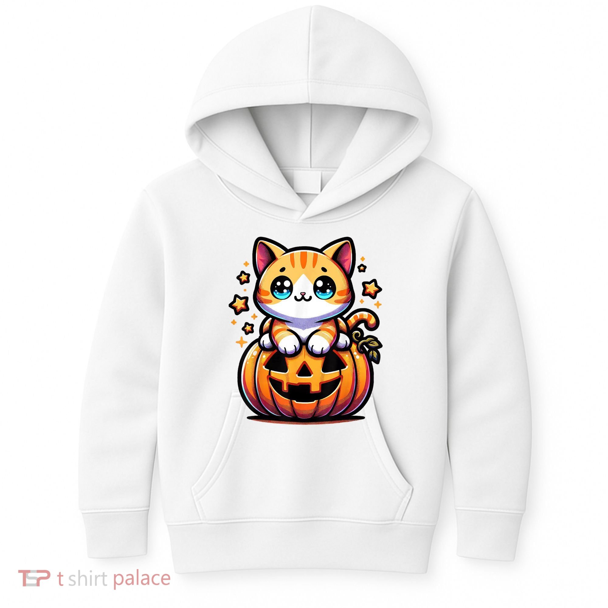 Halloween Cat Funny Fall Pumpkin Cat Lover Cute Kids Hoodie