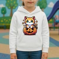 Halloween Cat Funny Fall Pumpkin Cat Lover Cute Kids Hoodie thumb 3