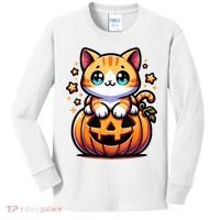 Halloween Cat Funny Fall Pumpkin Cat Lover Cute Kids Long Sleeve Shirt thumb 0