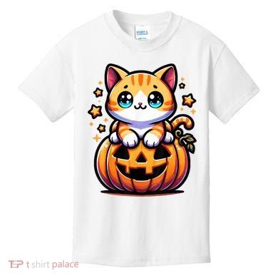 Halloween Cat Funny Fall Pumpkin Cat Lover Cute Kids T-Shirt