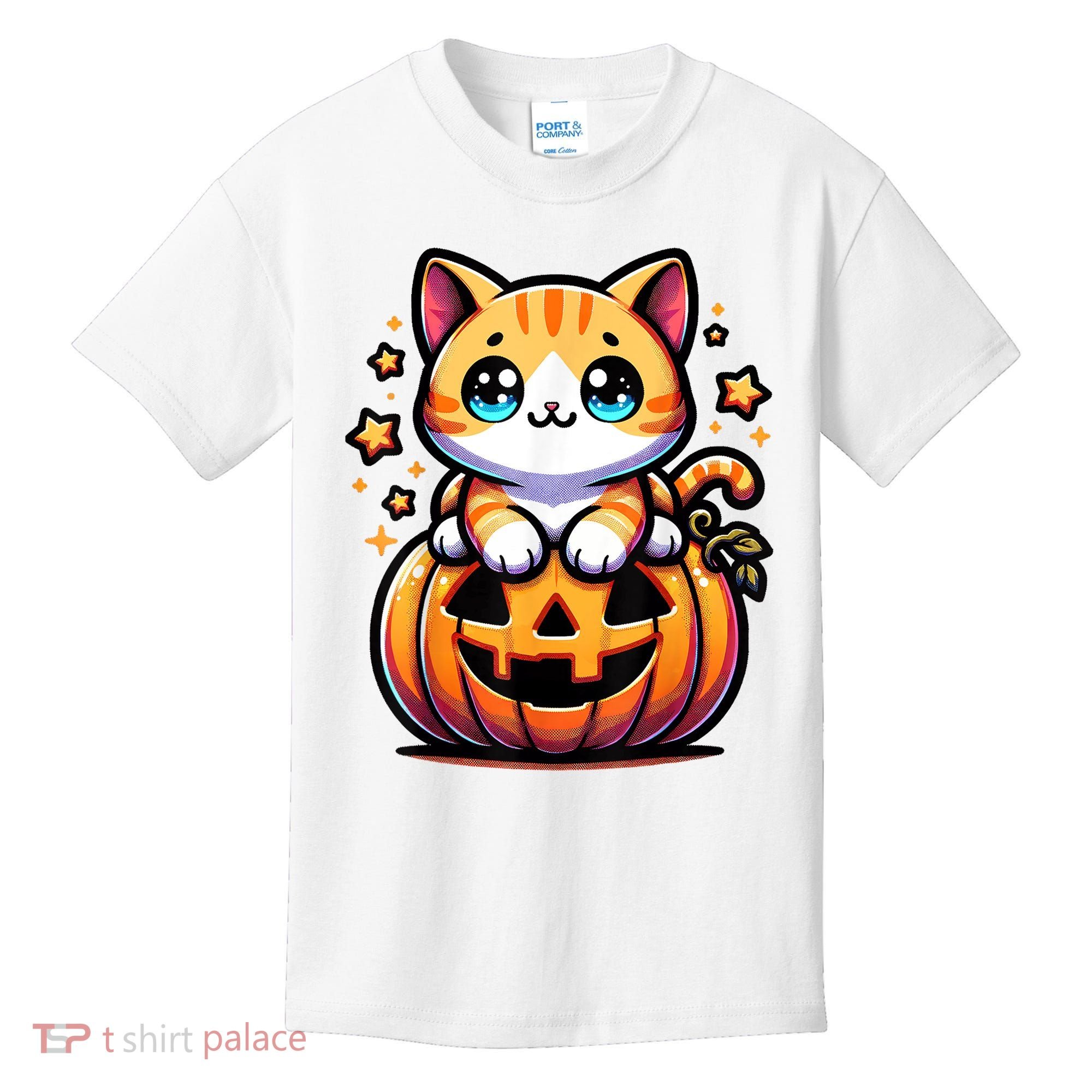 Halloween Cat Funny Fall Pumpkin Cat Lover Cute Kids T-Shirt