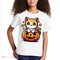 Halloween Cat Funny Fall Pumpkin Cat Lover Cute Kids T-Shirt thumb 2