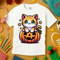 Halloween Cat Funny Fall Pumpkin Cat Lover Cute Kids T-Shirt thumb 3