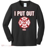 Halloween Costume Funny Firefighter I Put Out Fires Firemen Kids Long Sleeve Shirt thumb 0