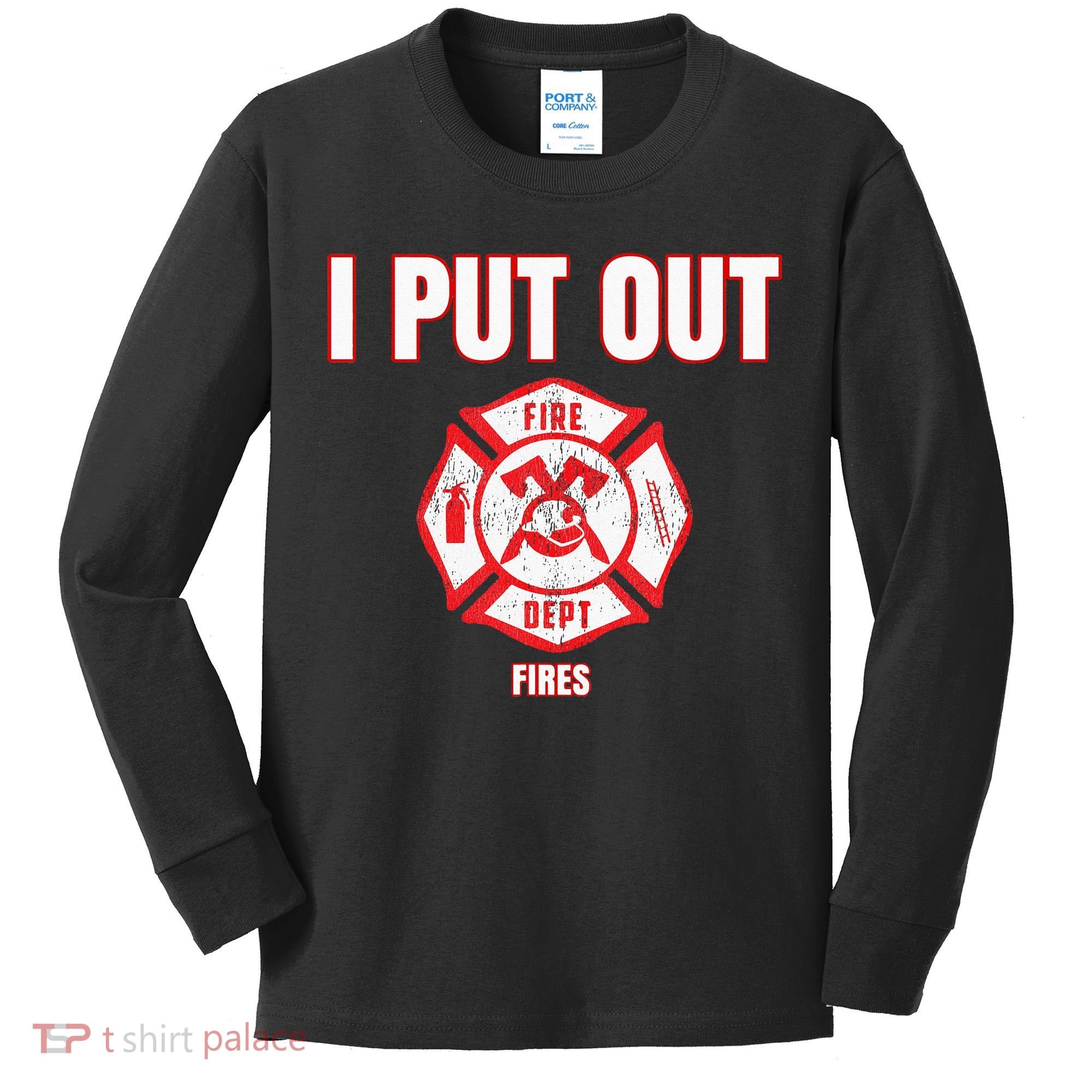 Halloween Costume Funny Firefighter I Put Out Fires Firemen Kids Long Sleeve Shirt