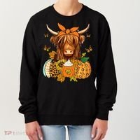 Highland Cow Fall And Leaves Pumpkins Autumn Thanksgiving Women's Sweatshirt thumb 0
