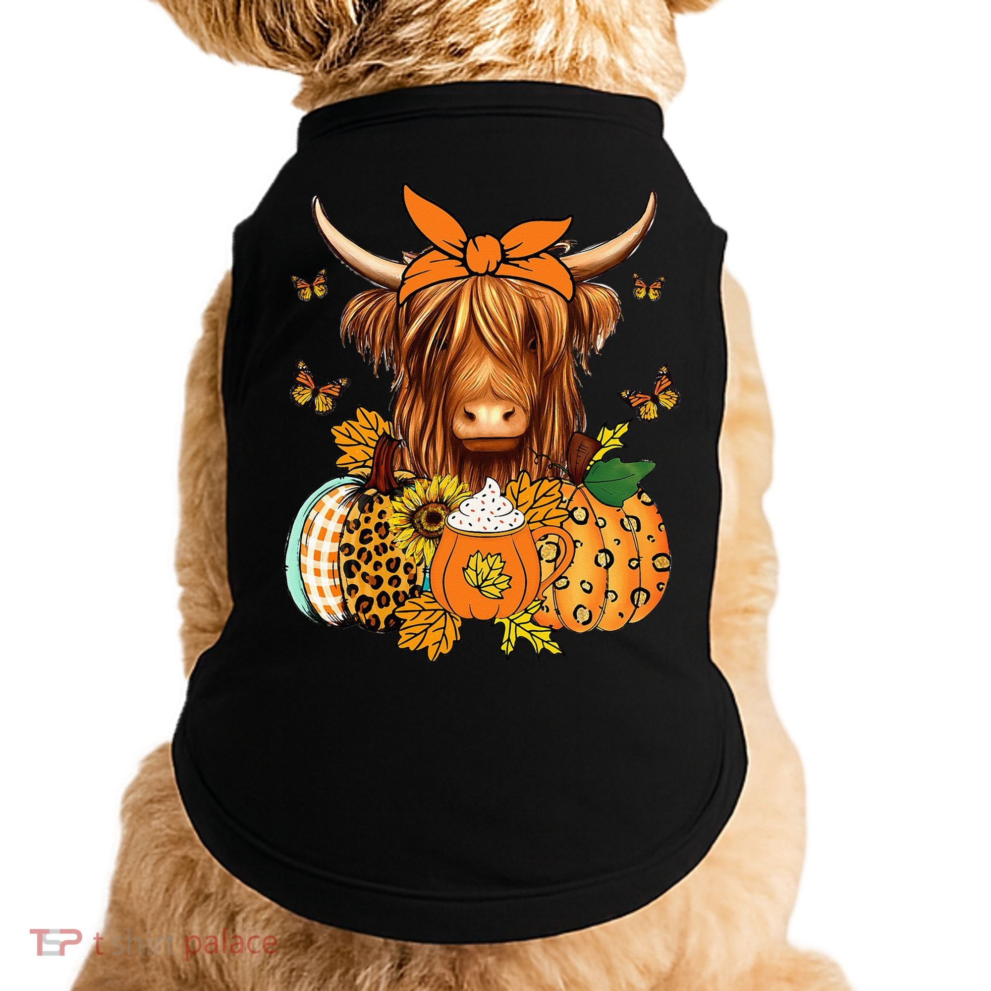 Highland Cow Fall And Leaves Pumpkins Autumn Thanksgiving Doggie Tank