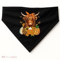 Highland Cow Fall And Leaves Pumpkins Autumn Thanksgiving USA-Made Doggie Bandana thumb 0