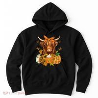 Highland Cow Fall And Leaves Pumpkins Autumn Thanksgiving Hoodie thumb 0