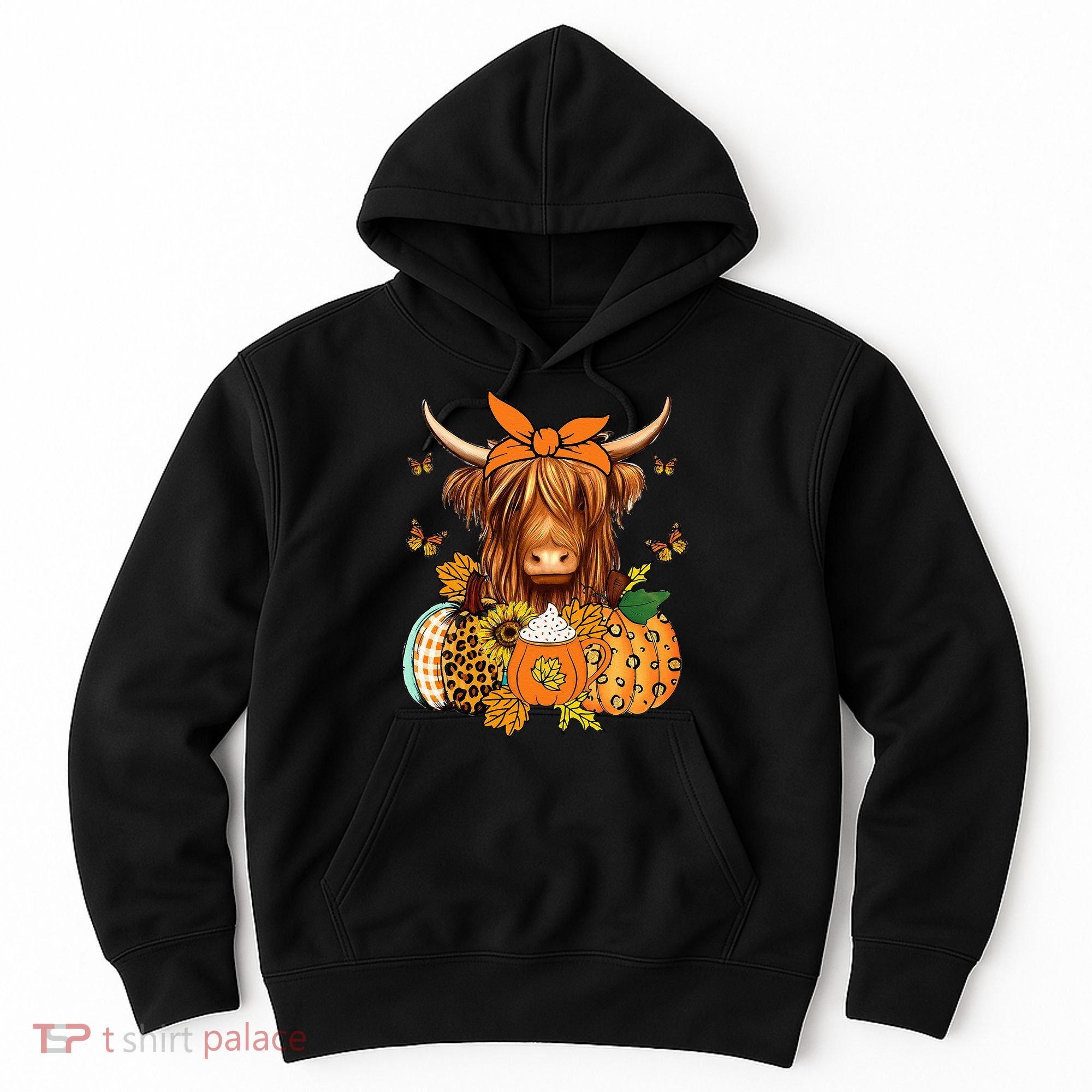 Highland Cow Fall And Leaves Pumpkins Autumn Thanksgiving Hoodie