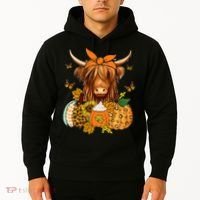 Highland Cow Fall And Leaves Pumpkins Autumn Thanksgiving Hoodie thumb 2