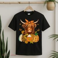 Highland Cow Fall And Leaves Pumpkins Autumn Thanksgiving T-Shirt thumb 2