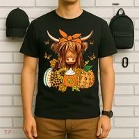 Highland Cow Fall And Leaves Pumpkins Autumn Thanksgiving T-Shirt thumb 6