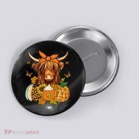 Highland Cow Fall And Leaves Pumpkins Autumn Thanksgiving Button thumb 0