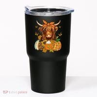 Highland Cow Fall And Leaves Pumpkins Autumn Thanksgiving Tumbler thumb 0