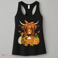 Highland Cow Fall And Leaves Pumpkins Autumn Thanksgiving Women's Tank Top thumb 3