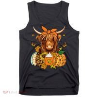 Highland Cow Fall And Leaves Pumpkins Autumn Thanksgiving Tank Top thumb 0