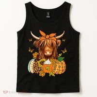 Highland Cow Fall And Leaves Pumpkins Autumn Thanksgiving Tank Top thumb 2