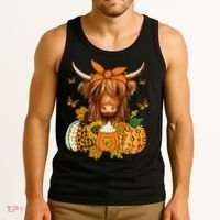 Highland Cow Fall And Leaves Pumpkins Autumn Thanksgiving Tank Top thumb 3