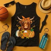 Highland Cow Fall And Leaves Pumpkins Autumn Thanksgiving Tank Top thumb 4