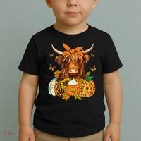 Highland Cow Fall And Leaves Pumpkins Autumn Thanksgiving Toddler T-Shirt thumb 2