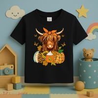 Highland Cow Fall And Leaves Pumpkins Autumn Thanksgiving Toddler T-Shirt thumb 3