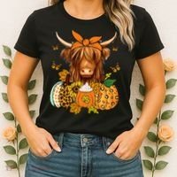 Highland Cow Fall And Leaves Pumpkins Autumn Thanksgiving Women's T-Shirt thumb 2