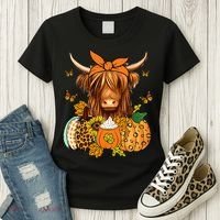 Highland Cow Fall And Leaves Pumpkins Autumn Thanksgiving Women's T-Shirt thumb 3