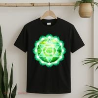 Heart Chakra Green Watercolor Lotus Mandala Yoga OM T-Shirt thumb 2