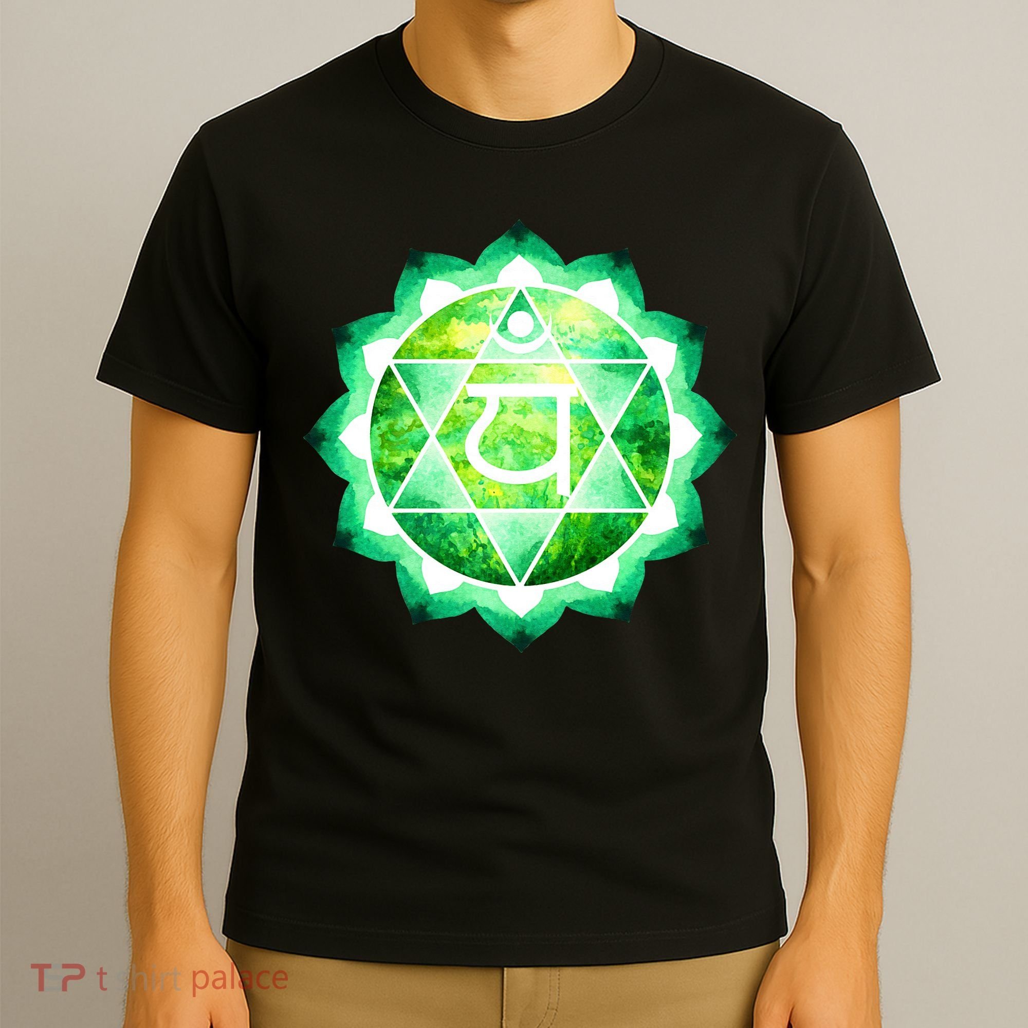 Heart Chakra Green Watercolor Lotus Mandala Yoga OM T-Shirt