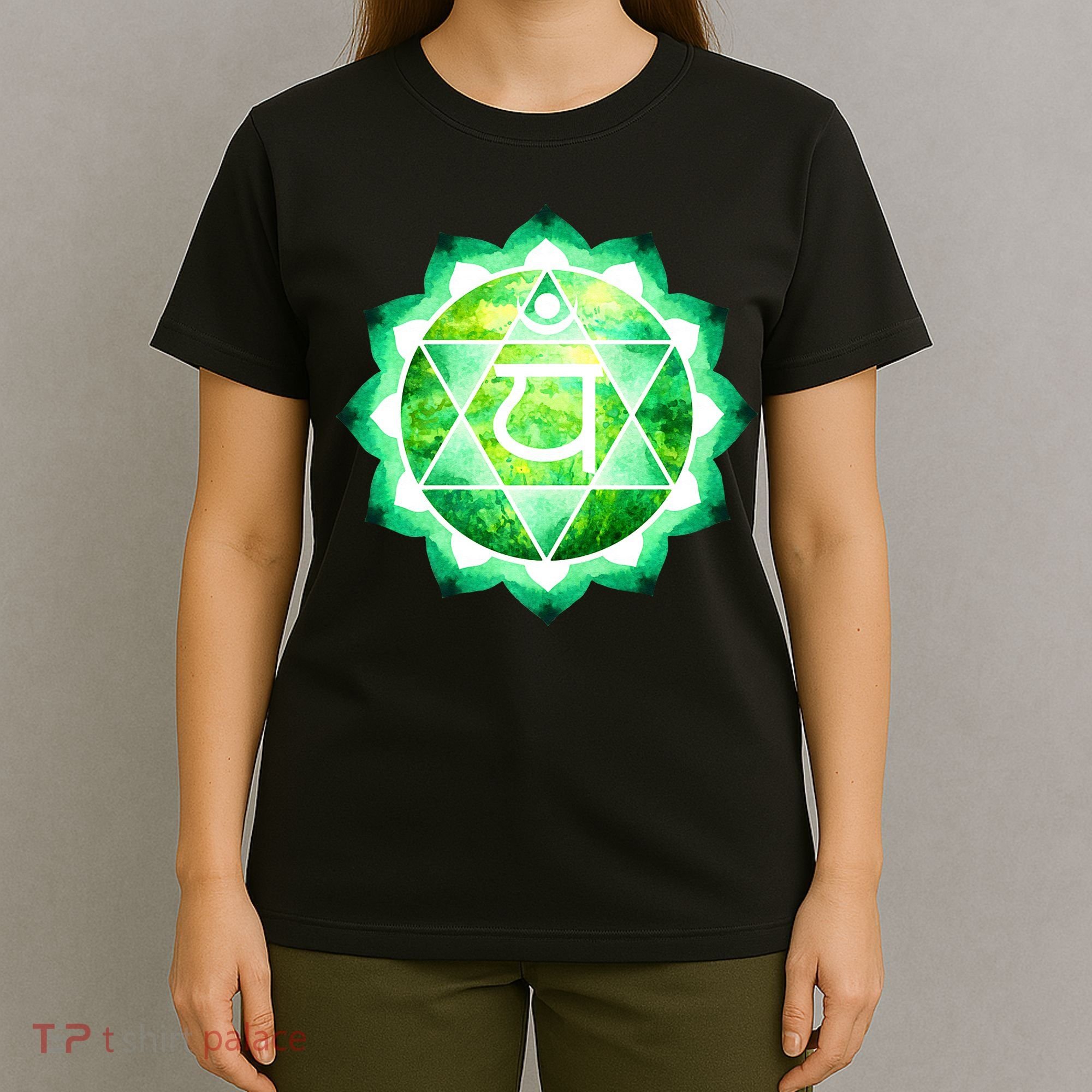 Heart Chakra Green Watercolor Lotus Mandala Yoga OM T-Shirt