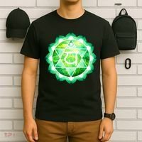 Heart Chakra Green Watercolor Lotus Mandala Yoga OM T-Shirt thumb 6